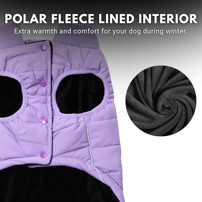 Spark Paws Dog Winter Jacket, Water-Resistant Coat, Warm Reflective Windproof Fleece-Interior, for Medium and Large Dogs - Lilac - 3XL