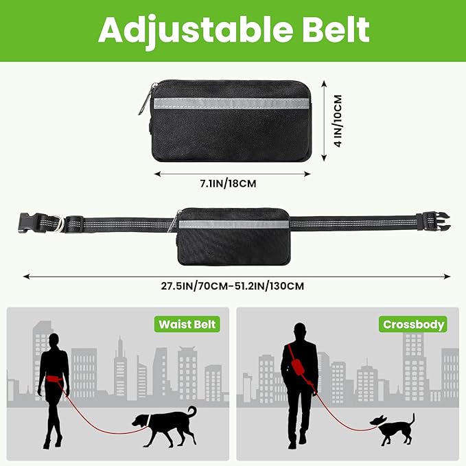 Double Leash for Two Dogs for 2 Dogs with Pouch and 4 Padded Handles for Medium to Large Dogs Running, Walking, Hiking