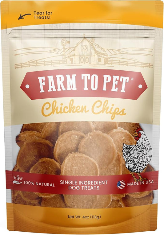 Farm To Pet - Dog Training Treats - Chicken Chips, Single Ingredient - 4 oz, Lean, All Natural, Healthy Dog Treats for Small, Medium, Large Breeds, & Puppies, Made in USA