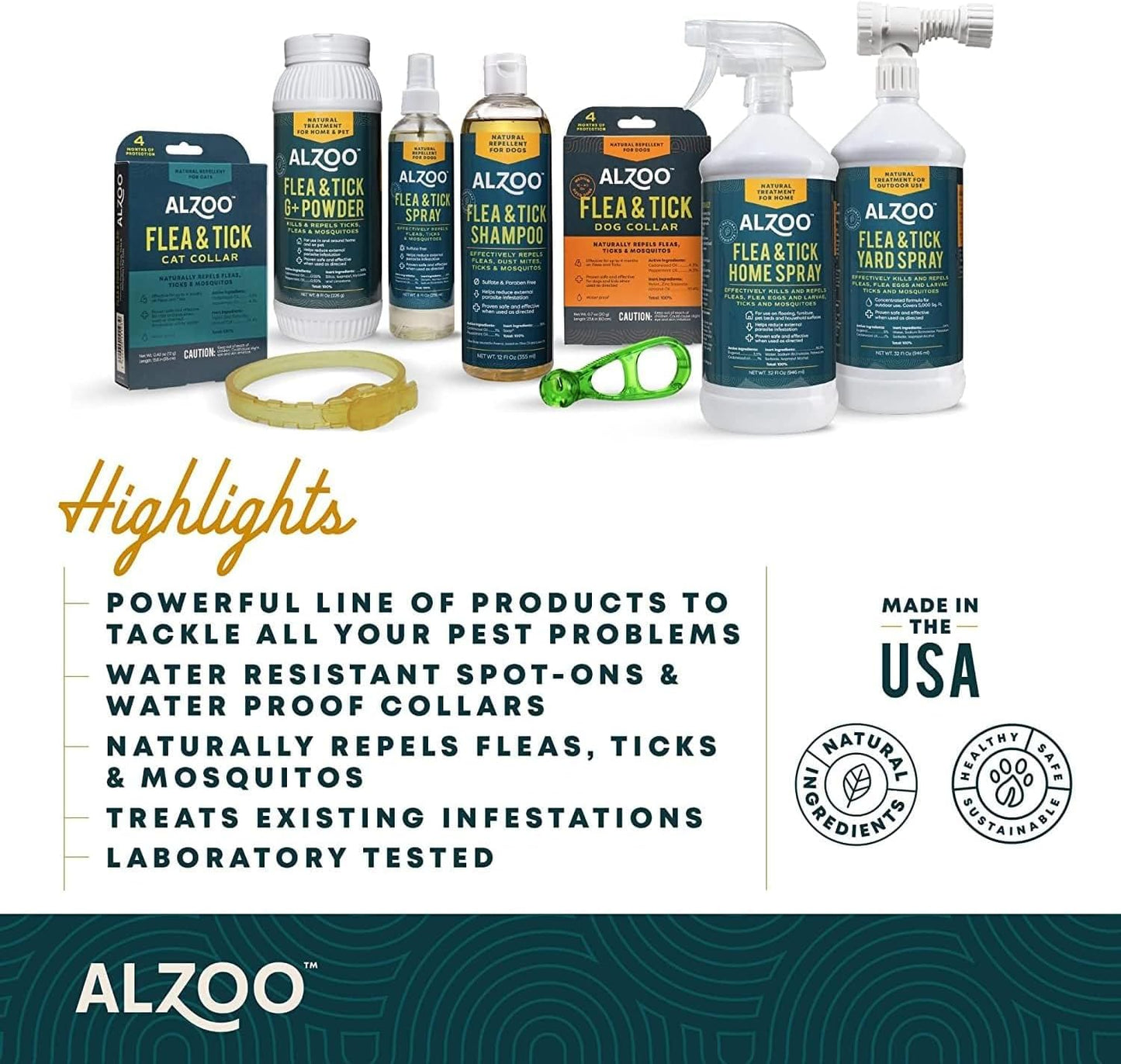 ALZOO Flea & Tick Dog Collar - Helps Repel Fleas, Ticks & Mosquitoes - 100% Plant-Based Active Ingredients - Waterproof - Up to 4 Months Protection - Small-Sized Dogs: 15 lbs & Under - Pack of 3