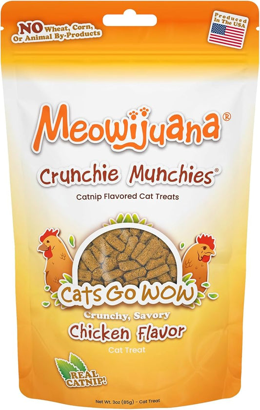 Meowijuana Crunchie Munchie Catnip Treats | Chicken | Made with Organic Catnip | Produced in The USA | Low Calorie Cat Snack