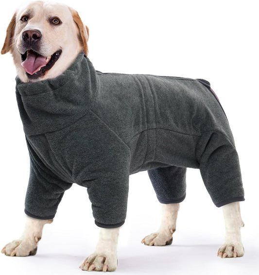 ROZKITCH Dog Winter Coat Soft Fleece Pullover Pajamas, Pet Windproof Warm Cold Weather Jacket Vest Cozy Jumpsuit Apparel Outfit Clothes for Small Medium Large Dog Walking Hiking Sleep Grey 2XL