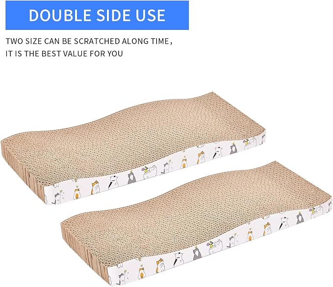 2 Packs cat Scratcher Toys Reversible Scratching Post Board for Indoor Cats Cardboard pad Sleep Play and Grind Claws Curved Wave