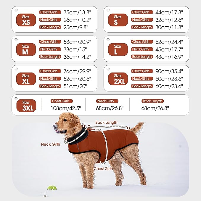 IDOMIK Dog Winter Coat, Warm Waterproof Dog Puffer Jacket with Harness Hole, Adjustable Reflective Snow Jacket Vest with Turtleneck, Pet Cold Weather Coats for Small Dogs,Caramel,XS