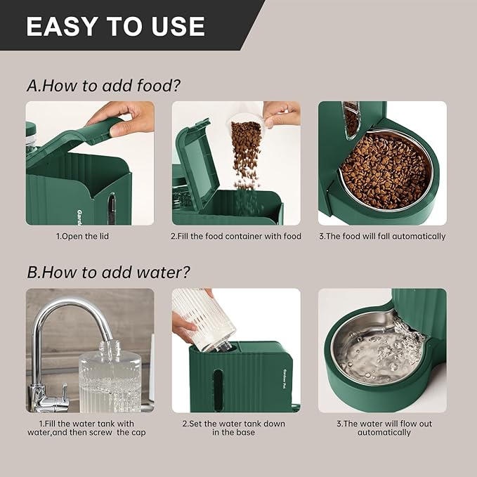 Gardner Pet Automatic Gravity Cat Food Feeder and Water Dispenser Stainless Steel Two-in-One Set Large Capacity Dispenser for Pets Dogs, Puppies, Kittens