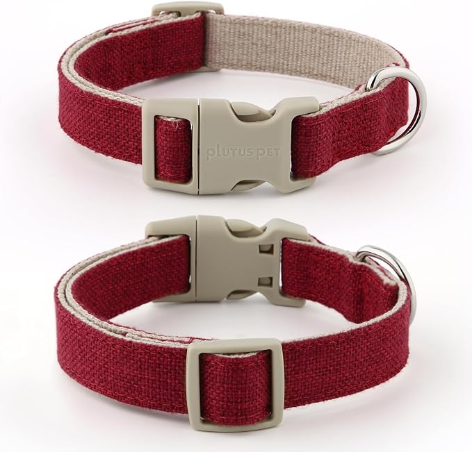Plutus Pet Cotton Hemp Dog Collar and Leash Set, Adjustable Collar for Small, Medium, and Large Dogs, Heavy Duty and Soft on Skin, Red, XL