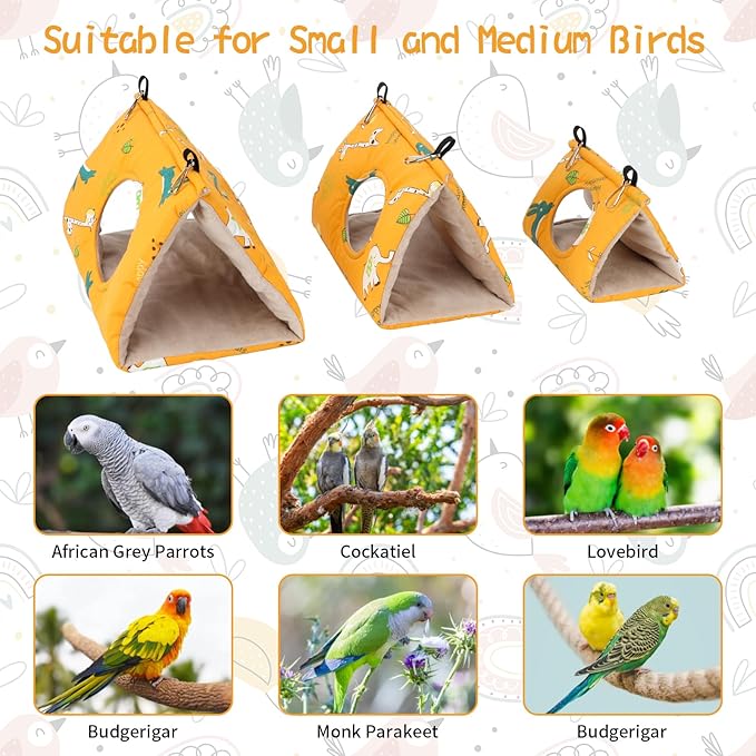 Rypet Winter Warm Bird Nest House - Hanging Hammock Velvet Shed Hut Cage Plush Fluffy Birds Hideaway Sleeping Bed Fuzzy for Parrot Parakeet Cockatiels Budgies Lovebird Medium（Yellow）