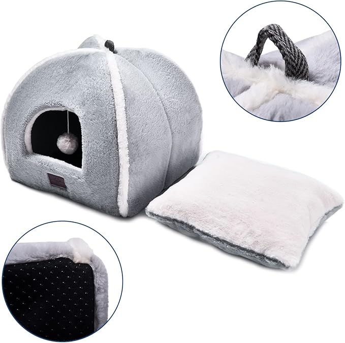 Cat Bed for Indoor Cats - Cat Cave Bed Cat House Cat Tent with Removable Washable Cushioned Pillow, Soft and Self Warming Kitten beds,Cat Beds & Furniture,for Small and Medium Pet Bed.