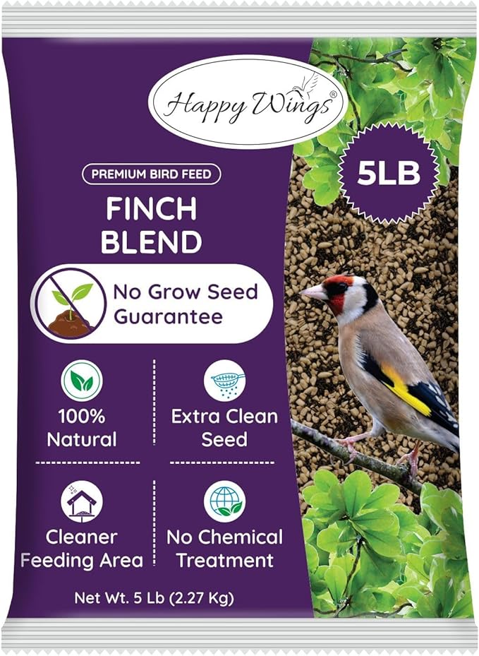 Finch Blend Bird Food - Mix of Sunflower Hearts/Kernels and Nyjer, 5 Pounds - No Grow Seed - For Wild Birds