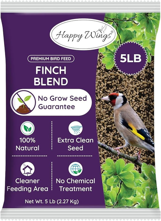 Finch Blend Bird Food - Mix of Sunflower Hearts/Kernels and Nyjer, 5 Pounds - No Grow Seed - For Wild Birds