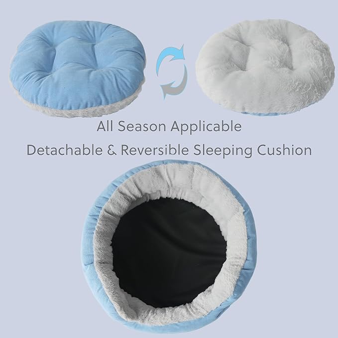 Dog Bed for Small Dogs Round Bed,Kitty Cat Beds for Indoor Cats Washable Cushion Beds Pet Sleeping Kitten Beds Extra Cozy Dog Cuddler Bed for Anxiety Puppy Calming Bed Resistant Bottom,Blue,19 inch