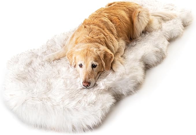 PupRug Orthopedic Dog Bed for Large Dogs with Fluffy Soft Faux Fur and Memory Foam for Joint Pain Relief, Machine Washable and Waterproof Couch Bed, White Runner, Large/Extra Large