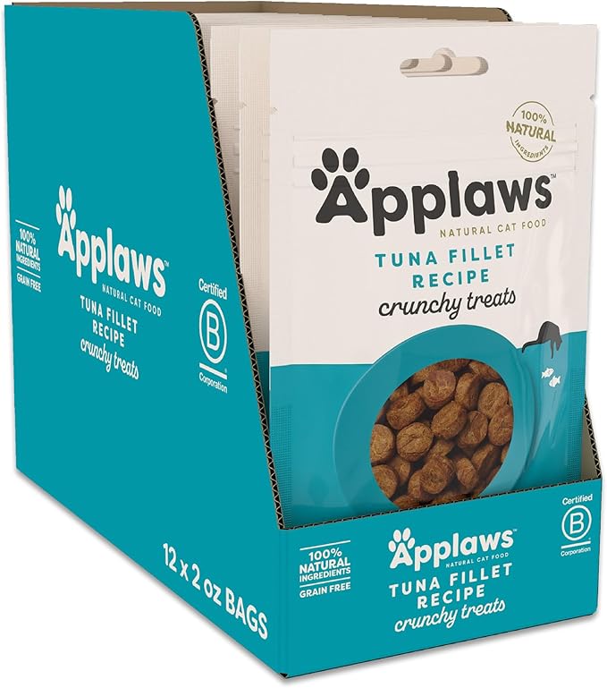Applaws Natural Limited Ingredient Crunchy Cat Treats, High-Protein & Grain-Free Crunchy Tuna Snacks for Cats (12 x 2.0oz Bags)