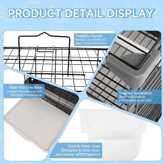 Small Bird Cage for Parakeets, Budgies & Canaries and More Small Birds - Lightweight Travel Birdcage & Bird Carrier with Handle, Stand, Removable Tray, Portable for Hanging, Outdoor Use, Black