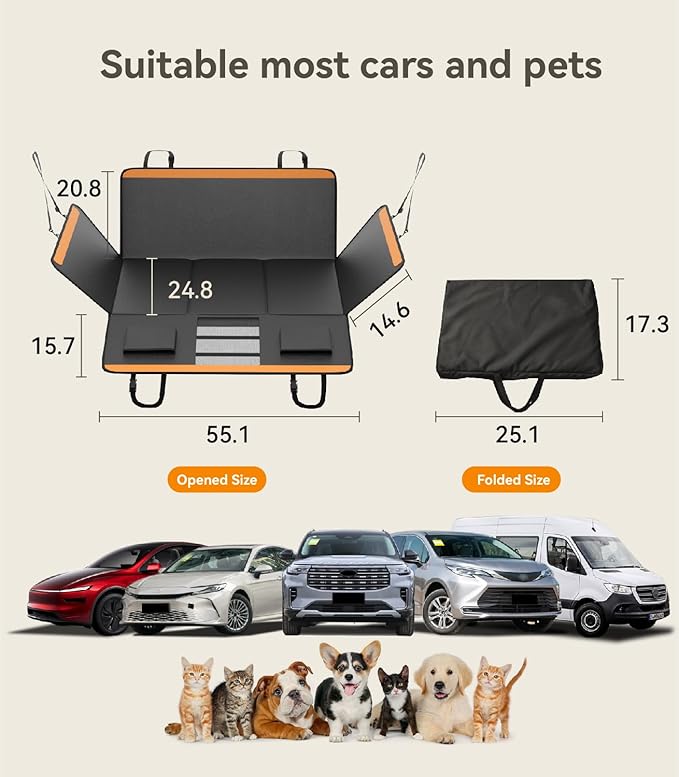 Back Seat Extender for Dogs,Upgraded PU Leather Dog Car Cover for Back Seat with Hard Bottom Holds 400lbs,Waterproof Seat Protector Dog Hammock for Car, Universal Fits SUV Small Truck