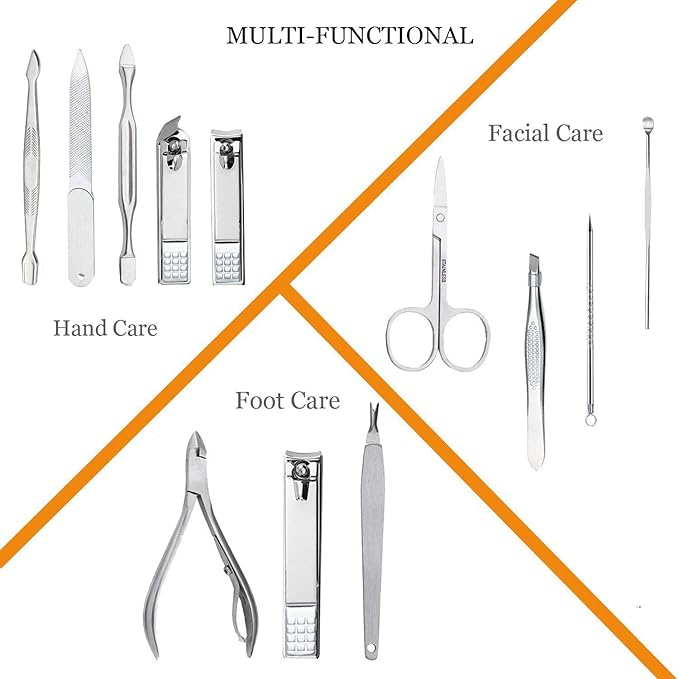 Manicure Set Professional Nail Clippers Kit Pedicure Care Tools- Stainless Steel Women Grooming Kit 12Pcs for Travel or Home (Gold)