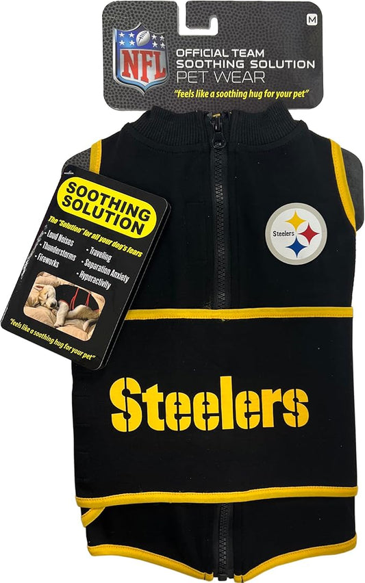 NFL Pittsburgh Steelers Dog Anxiety Shirt Calming Soothing Solution Vest for Dogs/Cats with Anxiety, Fears, Fireworks, Loud Noises, Dark, Lonely Keeps Dogs Calm Feeling Safe, Relaxing Jacket, X-Small