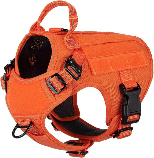ICEFANG Tactical Dog Harness, Small Size,2X Metal Buckle,Working Dog MOLLE Vest with Handle,No Pulling Front Leash Clip,Hook and Loop Panel (Orange,S (Pack of 1))