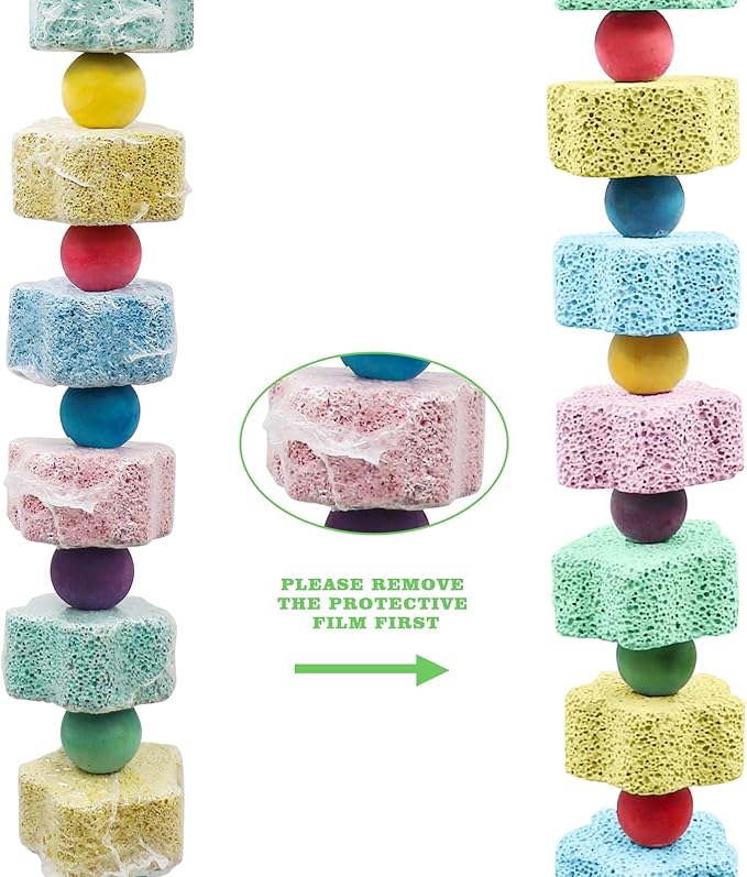 2 Pack Bird Chewing Toy, Colorful Parrot Beak Grinding Calcium Stone with Bells, Cage Accessories for Cockatiels Parakeets Parrots Budgies Lovebirds Rat Hamster Chinchilla Rabbit Bunny African Grey