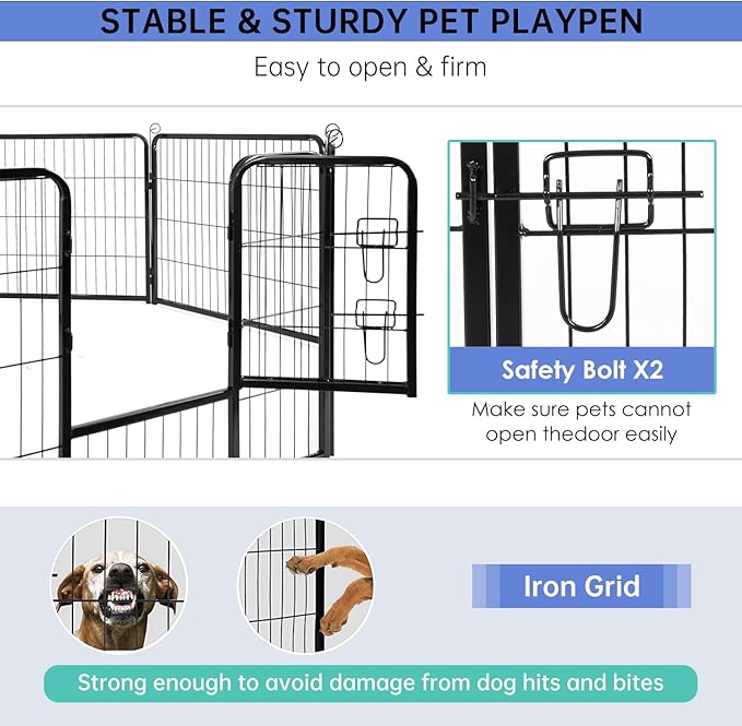 BestPet | Dog Playpen | 32 Inch, 32 Panels | Heavy Duty Metal Pet Exercise Pen | Indoor Outdoor Fence Panels | Rust-Resistant, Removable, Tool-Free Setup | Anti-Skid, Expandable Design
