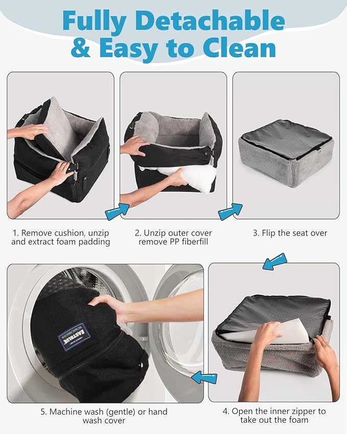 EASTBLUE Dog Car Seat for Small Medium Dogs Up to 35 lbs, Memory Foam Dog Booster Car Seat with Seatbelt, Detachable Washable Pet Carseat for Puppy & Cat, Dogs Travel Bed for Cars (Black/Grey)