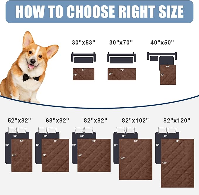 Smiry Waterproof Dog Bed Cover Pet Blanket, Soft Washable Dog Blanket for Furniture Bed Couch Sofa Reversible, Checkered (82"x102", Brown/Chocolate)