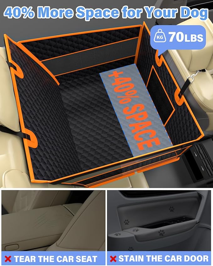 Dog Car Seat for Large Dogs, Back Seat Extender for Dogs, Foldable Pet Car Seat with Waterproof Oxford Fabric and Non-Slip Bottom, All-Around Protection and Strong Support