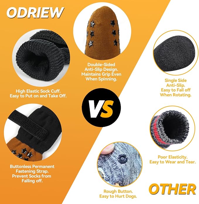 Non Slip Dog Socks to Prevent Licking Paws - Dog Booties for Hardwood Floors Anti Slip - Grippy Socks for Senior Dog - Double Side Paw Protector Prevent Scratching for Hot Pavement. (Khaki, XS)