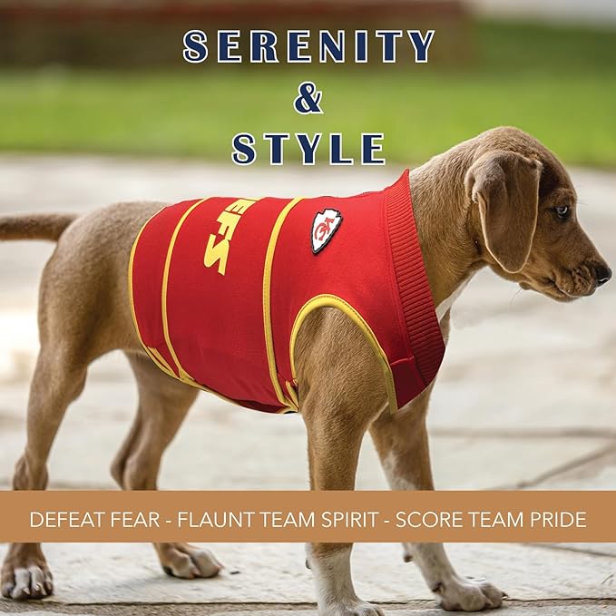 NFL Kansas City Chiefs Dog Anxiety Shirt Calming Soothing Solution Vest, for Dogs/Cats with Anxiety, Fears, Fireworks, Loud Noises, Dark, Lonely Keeps Dogs Calm Feeling Safe, Relaxing Jacket, X-Small