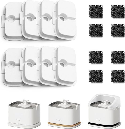 PETLIBRO Cat Water Fountain Filter Replacement, 8 Packs Pet Fountain Filter & Sponges for Dockstream WF106/WF116/WF105/WF115/WF005/WF305, 4 Months Set Easy-Swap PETLIBRO Cat Water Dispenser Filter