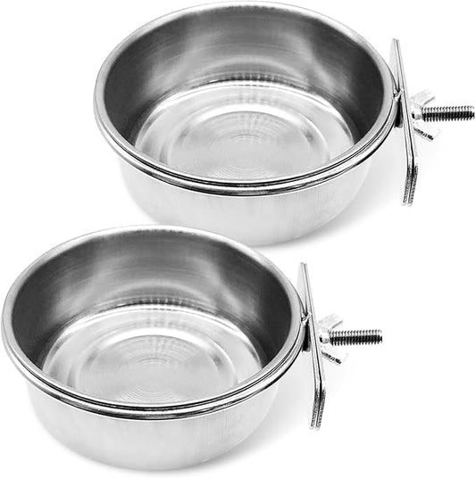 Tfwadmx Bird Feeding Dish Cups Parrot Food Bowl Clamp Holder Coop Cup, 2PCS Bird Cage Water Bowl for Parakeet African Greys Conure Cockatiels Lovebird Budgie Chinchilla