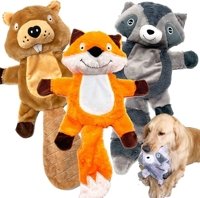 Jalousie 5 Pack Plush Toys Assortment Value Bundle Puppy Pet Mutt Squeak Toy for Medium Large Dogs (5 Pack Premium Corduroy) (1 Pack Large Plush Fox)