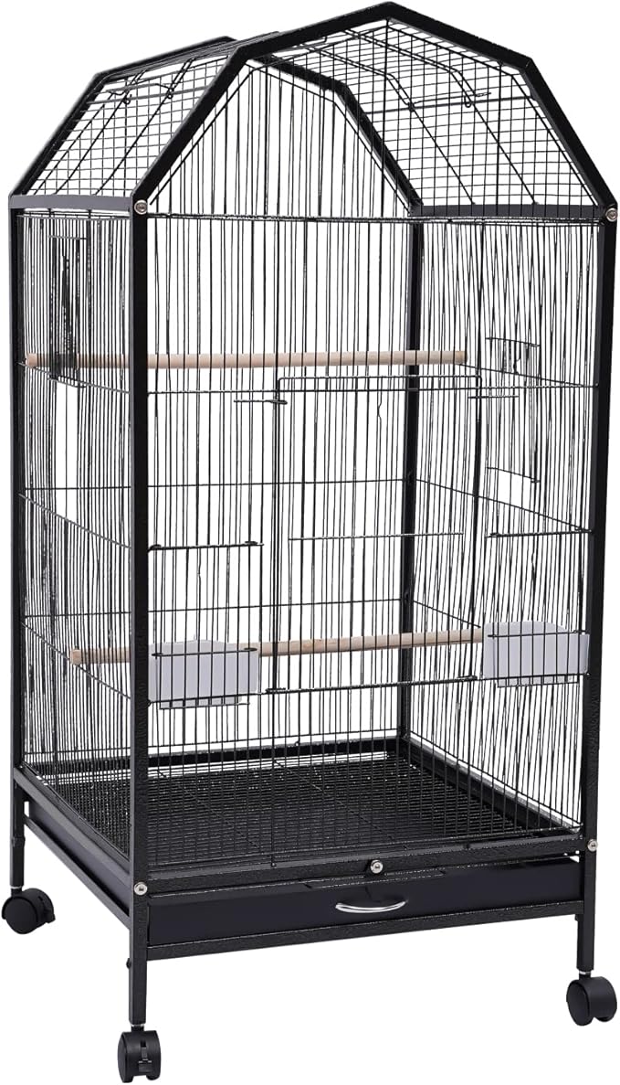 Large Bird Cage, Movable Pet Bird Flight Cages with 5 Doors, Bird Aviary Indoor with Stand 17.9 * 17.9 * 39.9", Fit for a Canary, Finch, Cockatiels, Conures, Parrot, Lovebirds