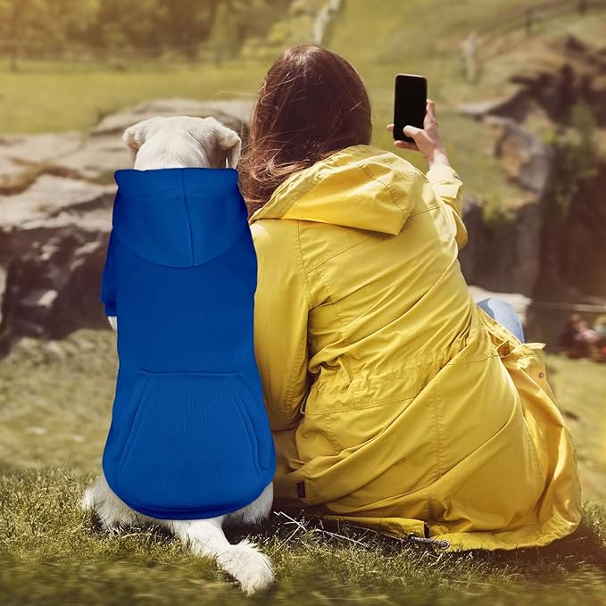 Dog Sweaters for Large Dogs Pet Sweater Solid Soft Brushed Fleece Dog Hoodie Clothes Pet Hoodie Sweatshirt with Pocket(Blue-L)