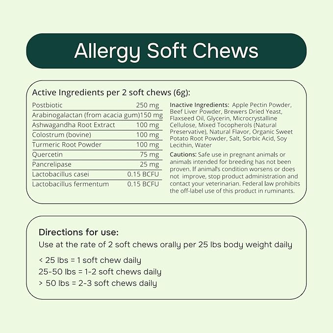 PetMeds Allergy Supplement for Dogs - Vitamins for Allergy Relief with Postbiotics, Colostrum, Quercetin & Turmeric for Dogs Itchy Skin & Scratching - Beef & Sweet Potato Flavor - 60 Soft Chews