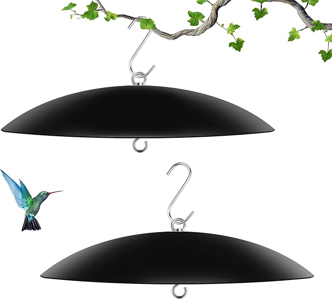 13" Bird Feeder Rain Guard, Hummingbird Feeder Shade Dome Cover, Hanging Baffle for Bird Feeder Pole (Black), 2 Pack