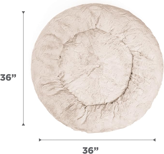 Best Friends by Sheri Original Calming Donut Dog and Cat Bed, Lux Faux Fur, Oyster, (36in x 36in) - Anxiety Relief for Pets Up to 100 lbs