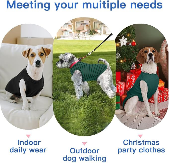 3 Pack Fleece Sweaters for Dogs-Green-XL, Soft Warm Sweatshirt | Lightweight Classic Striped Tank Top,Stretchy Vest Free Movement,Autumn,Winter Sleepwear