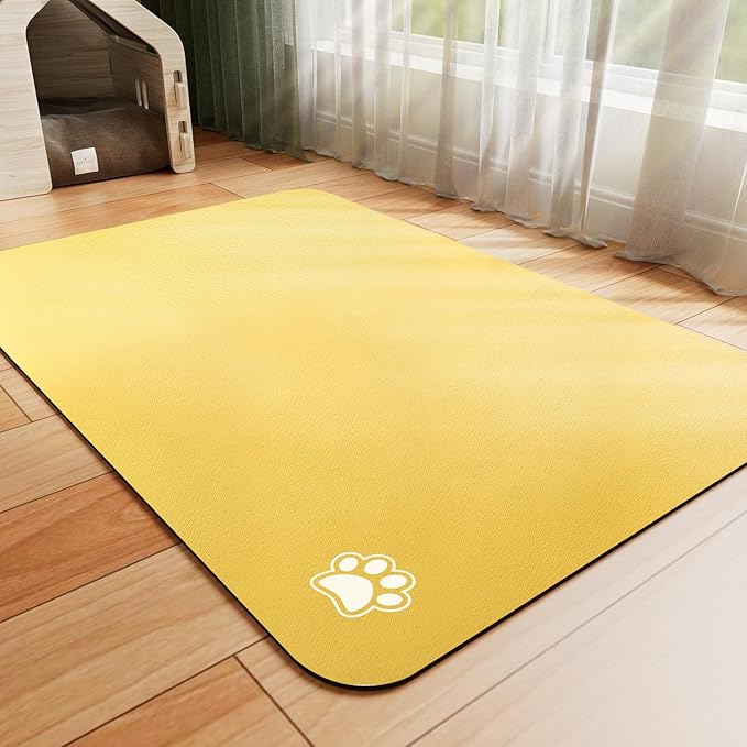 Pet Feeding Mat - Absorbent Dog Mat for Food and Water, No Stains Cat Bowl Mat, Easy to Clean Pet Placemats, Quick Dry Dog Water Dispenser Mat for Messy Drinkers | Paw Yellow 16"x 24"