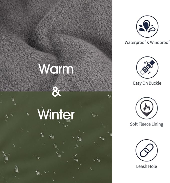 IECOii Dog Winter Coat Reflective Adjustable Dog Jacket Dog Coat with Buckle Fleece Turtleneck for Cold Weather Soft Winter Coat for Small Medium Extra Large Dogs, Army Green