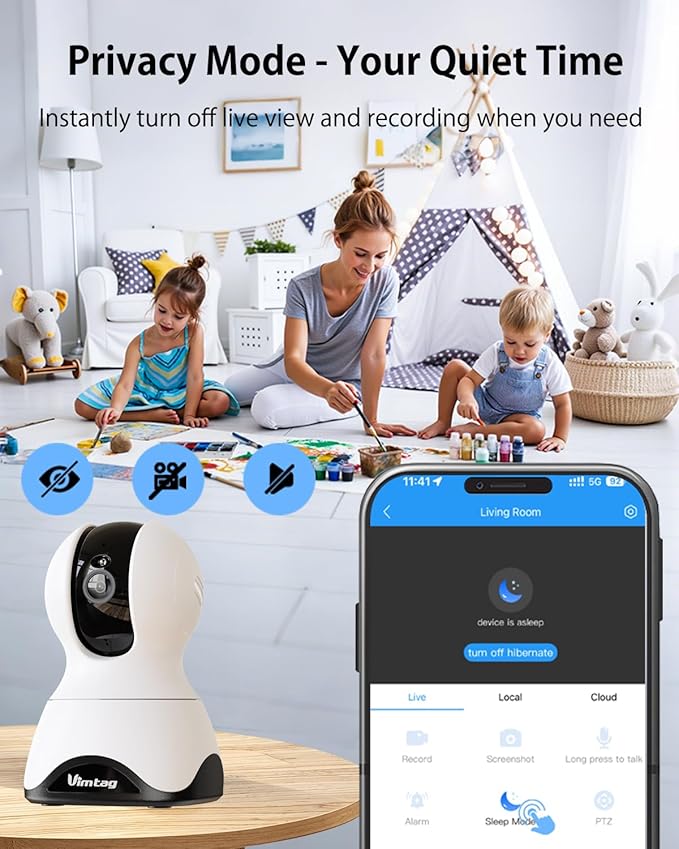 VIMTAG 4K UHD Indoor Cameras for Home Security 2-Pack, 360° Pet Camera, 5G/2.4G WiFi Baby Monitor with Phone App/Speaker for Dog Cat, Motion Tracking, Free AI Detection, Night Vision, SD/Cloud Storage