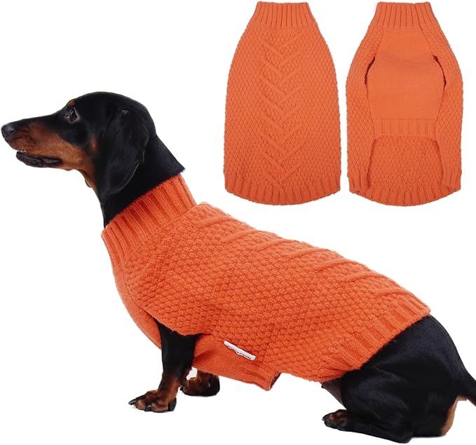 IECOii Thermal Knitted Dog Sweaters - Medium Dog Christmas Sweaters for Girls & Boys, Pug & Dachshund - Orange