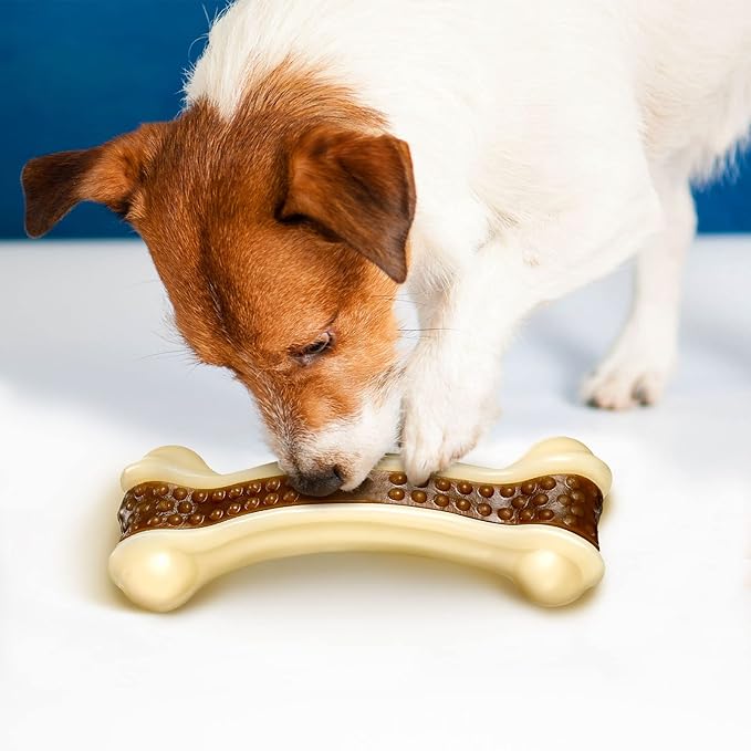 Sosation Bones Shaped Dog Toys for Aggressive Chewers, 2 Pack Dog Chew Toys Puppy Teething Nylon Beef Flavor for Large/Medium/Small Puppies Breeds(Curved Bone,Large, Medium)