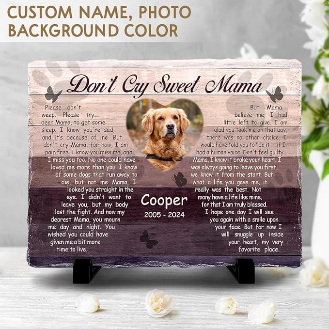Custom Memorial Stone Gifts - 'Don't Cry Sweet Mama' - Diverse Background Palette, Sympathy Gift for Women and Mom Losing Beloved Pet - Caring Gesture for Dog & Cat Lovers