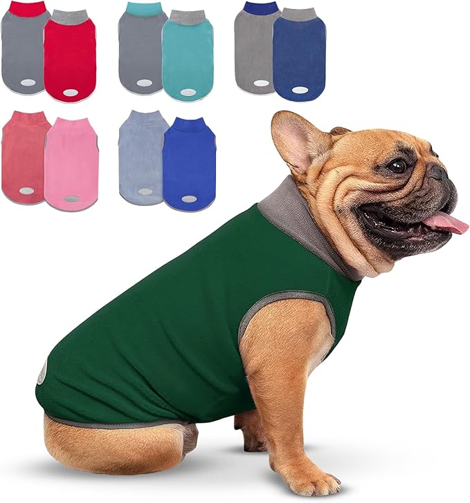 cyeollo 2 Pack Fleece Dog Sweater Sweatshirt with Reflective Stripe Pullover Lightweight Sweater Pet Clothes Dog Coats for Small Dogs Size M Green & Grey