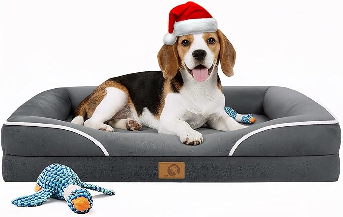 Homemate Dog Bed Medium Size Dog 28x23 inch with Orthopedic Foam Waterproof Outdoor Pet Cat Bed Sofa Supplies with Toy Dogs Crate Pad Couch with Removable Washable Cover & Non-Slip Botton Dark Grey