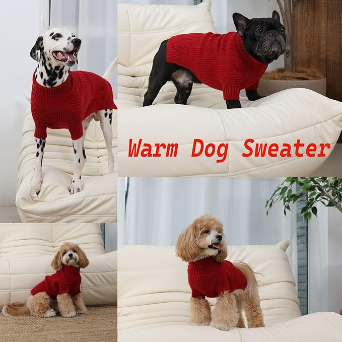 Dog Medium Sweater, Winter Christmas Sweater for Dogs, Solid Color Classic Cable Knit Clothes for Cold Weather, Warm Turtleneck Knitwear Short Sleeves for Outdoor Playing