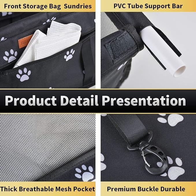 SWIHELP Dog Car Seat Puppy Portable Pet Booster Car Seat with Clip-On Safety Leash and PVC Support Pipe, Anti-Collapse,Perfect for Small Pets