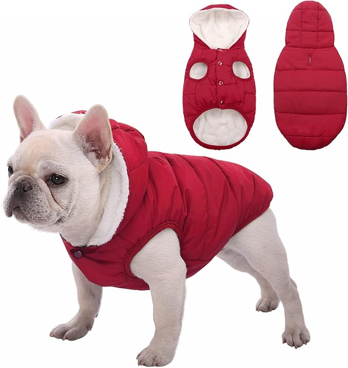 Fleece Hoodie, Windproof Waterproof Coat, Winter Warm Jacket, Cold Weather Pet Apparel Clothes Vest for Small Medium Large Dogs (3XL, Red)