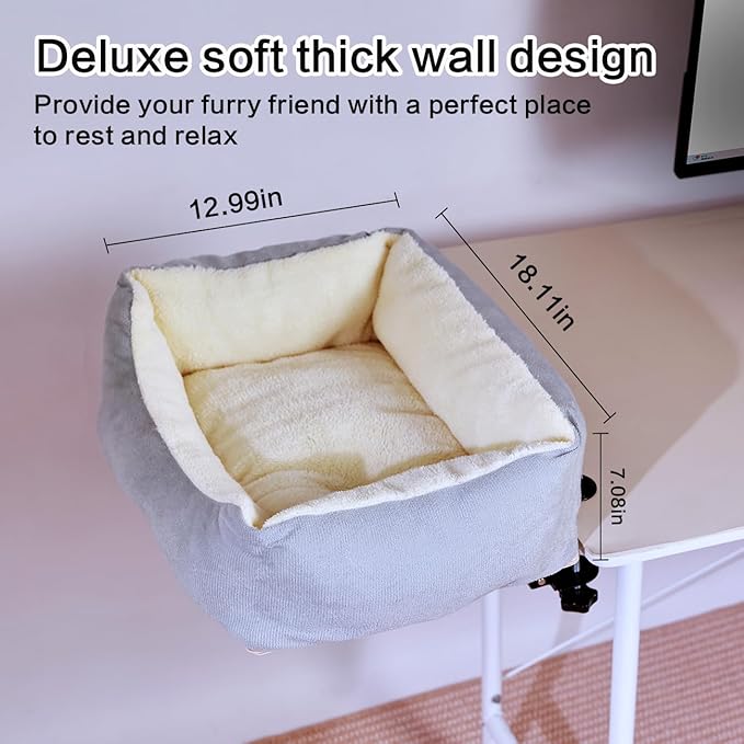Cat Desk Bed – Innovative 90° Foldable Desk Cat Bed with Thick Cushion, Supports Up to 44 lbs, Quick Installation Without Drilling